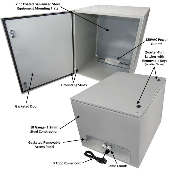 Altelix NEMA 4X Steel Weatherproof Enclosure with 120 VAC Outlets and Power Cord