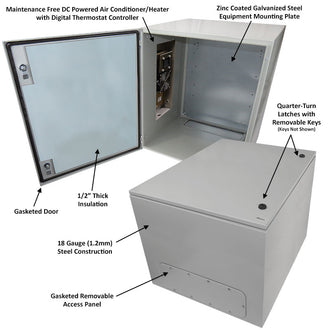 Altelix DC Powered Air Conditioned Enclosure with Heat - 28x24x24 Steel Weatherproof NEMA 4X Rated, 12VDC, 24VDC, 48VDC