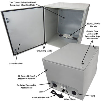 Altelix Steel Weatherproof NEMA Enclosure with Dual 120 VAC Duplex Outlets and Power Cord