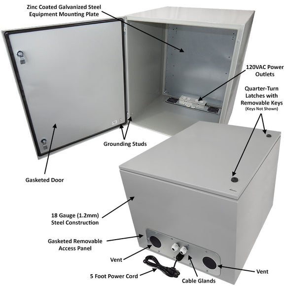 Altelix Steel Weatherproof NEMA Enclosure with Dual 120 VAC Duplex Outlets and Power Cord