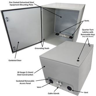 Altelix Vented Steel Weatherproof NEMA Enclosure with Steel Equipment Mounting Plate