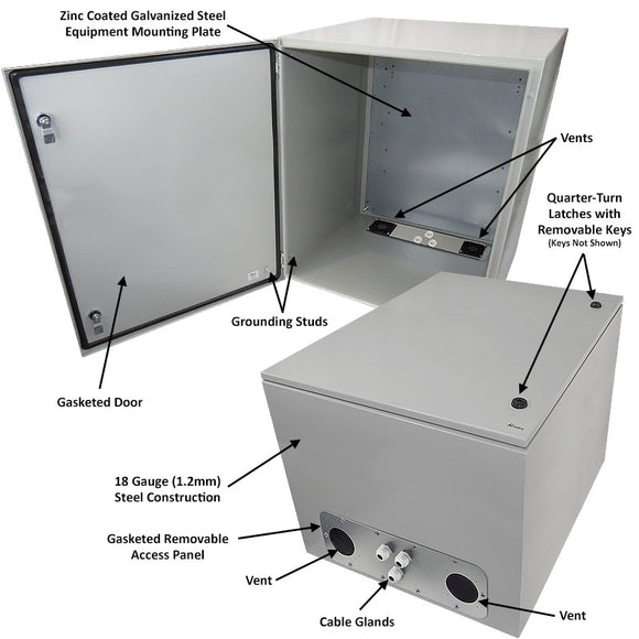 Altelix Vented Steel Weatherproof NEMA Enclosure with Steel Equipment Mounting Plate