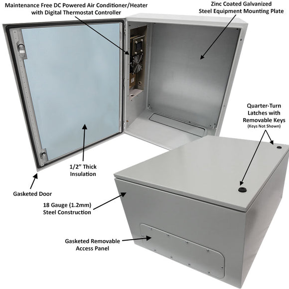 Altelix DC Powered Air Conditioned Enclosure with Heat - 32x24x16 Steel Weatherproof NEMA 4X Rated, 12VDC, 24VDC, 48VDC