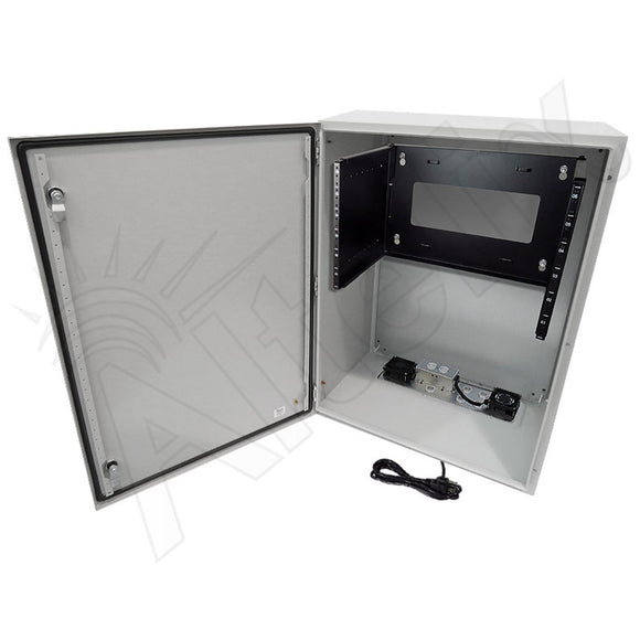 Altelix 32x24x16 19" Wide 6U Rack Steel Weatherproof NEMA Enclosure with Dual Cooling Fans, Single 120 VAC Duplex Outlet and Power Cord