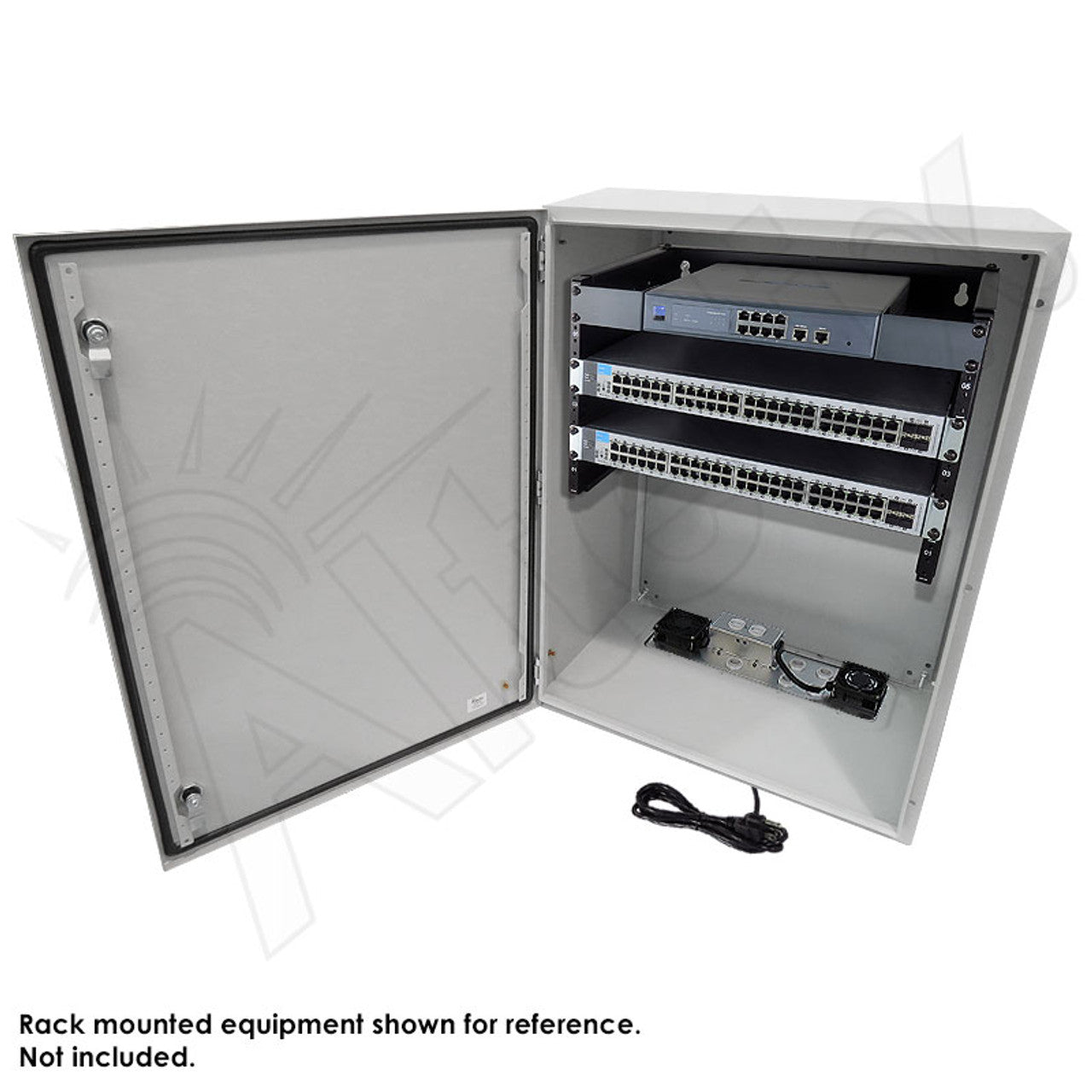 Altelix 32x24x16 19" Wide 6U Rack Steel Weatherproof NEMA Enclosure with Dual Cooling Fans, Single 120 VAC Duplex Outlet and Power Cord