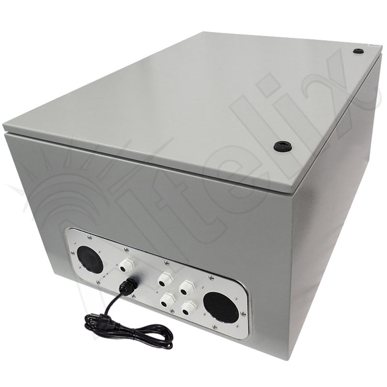 Altelix 32x24x16 19" Wide 6U Rack Steel Weatherproof NEMA Enclosure with Dual Cooling Fans, Single 120 VAC Duplex Outlet and Power Cord