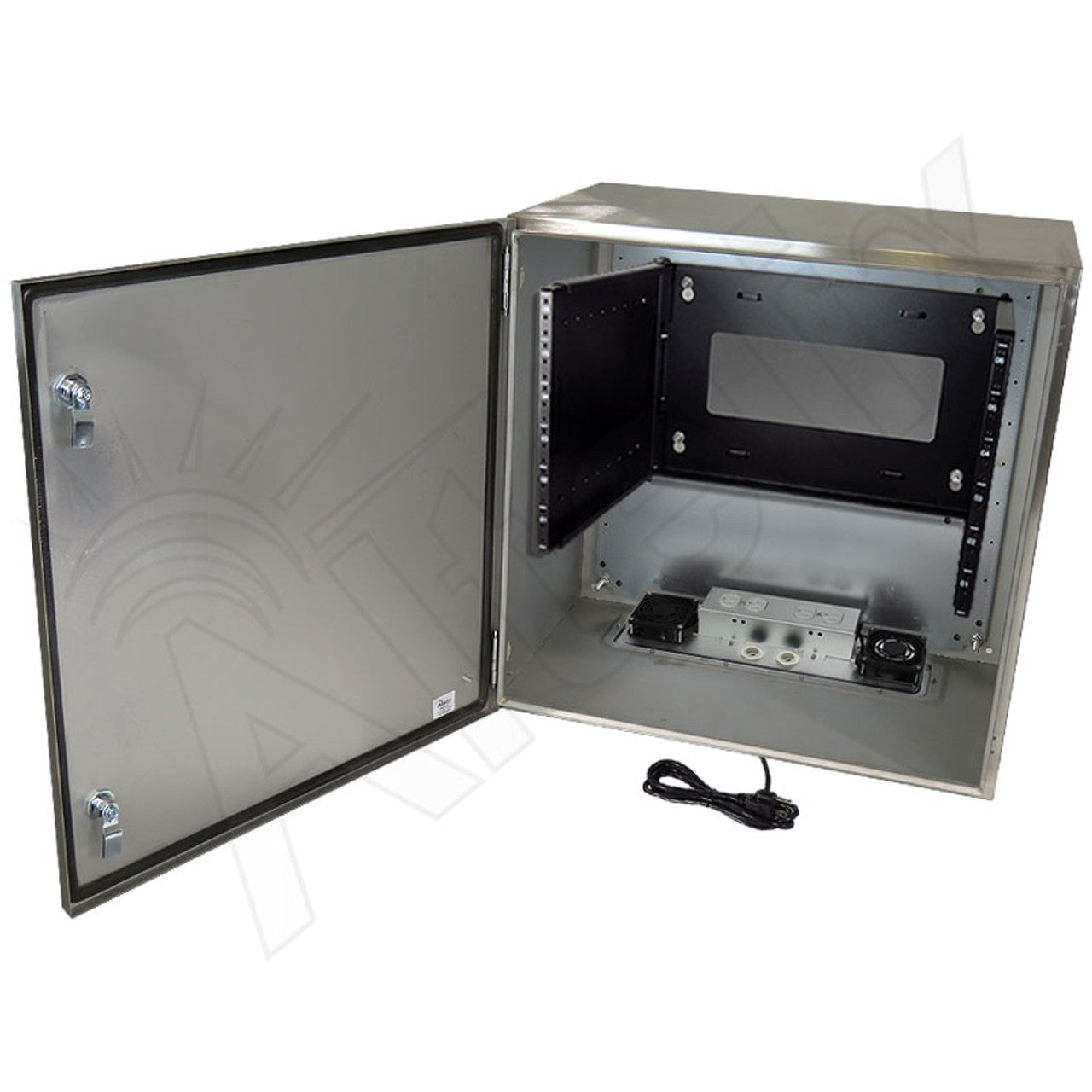 Altelix 24x24x16 19" Wide 6U Rack Stainless Steel Weatherproof NEMA Enclosure with Dual Cooling Fans, 120 VAC Outlets and Power Cord