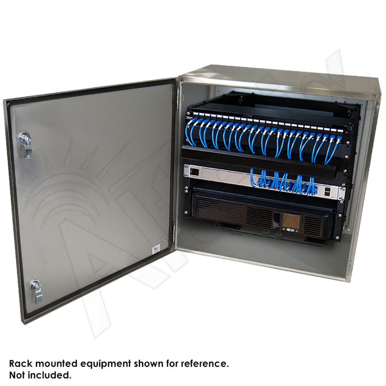 Altelix 24x24x16 Vented Stainless Steel Weatherproof NEMA Enclosure with Heavy Duty 19" Wide Adjustable 8U Rack Frame