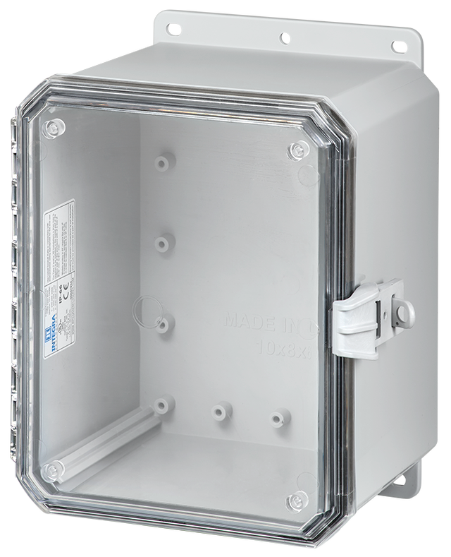 Integra - Impact Series | Low Profile Hinge | Clear | Non-Metallic Locking Latch | Integrated Mounting Flange