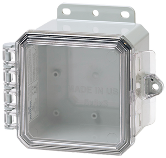 Buy 5x5x3 Integra - Impact Line | Polycarbonate | Clear Cover | Standard Hinge, Integrated Locking Latch, Integrated Mounting Flange | NEMA 6P