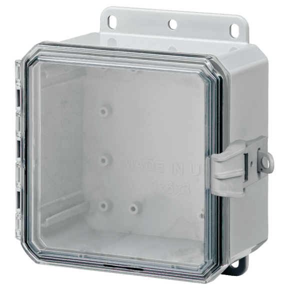 Integra - Impact Series | Low Profile Hinge | Clear | Non-Metallic Locking Latch | Integrated Mounting Flange