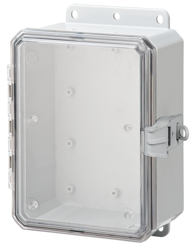 Integra - Impact Series | Low Profile Hinge | Clear | Non-Metallic Locking Latch | Integrated Mounting Flange