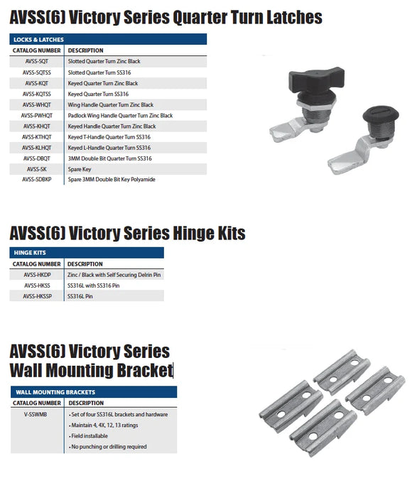 Victory Series (AVSS6)     316L Stainless Steel Enclosures with Hinged and Quarter   Turn Latches
