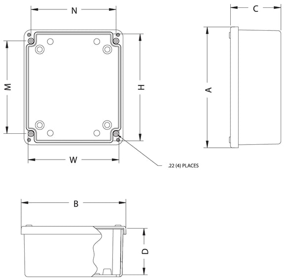 N4X FG Small Series Fiberglass Enclosures with Lift Off Screw Cover