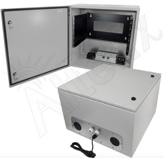 Altelix 6U Rack Steel Weatherproof NEMA Enclosure with Dual 120 VAC Duplex Outlets, Power Cord & 85°F Turn-On Cooling Fans