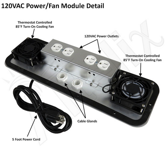Altelix 6U Rack Steel Weatherproof NEMA Enclosure with Dual 120 VAC Duplex Outlets, Power Cord & 85°F Turn-On Cooling Fans