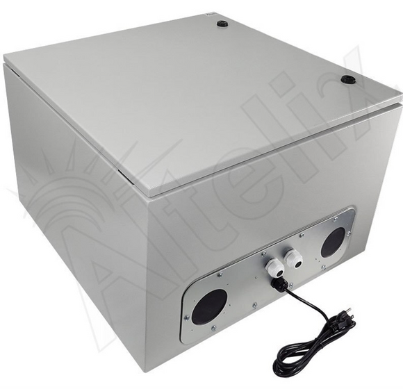 Altelix 6U Rack Steel Weatherproof NEMA Enclosure with Dual 120 VAC Duplex Outlets, Power Cord & 85°F Turn-On Cooling Fans