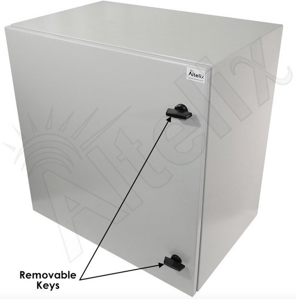 Altelix 6U Rack Steel Weatherproof NEMA Enclosure with Dual 120 VAC Duplex Outlets, Power Cord & 85°F Turn-On Cooling Fans