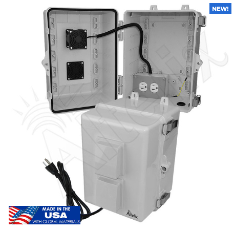 Altelix 12x9x9 Polycarbonate + ABS Vented RF Transparent Outdoor WiFi Enclosure with Cooling Fan, 120 VAC Outlets & Power Cord