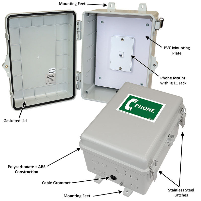 Altelix 12x9x7 IP66 NEMA 4X Outdoor Weatherproof Phone Call Box with Phone Label