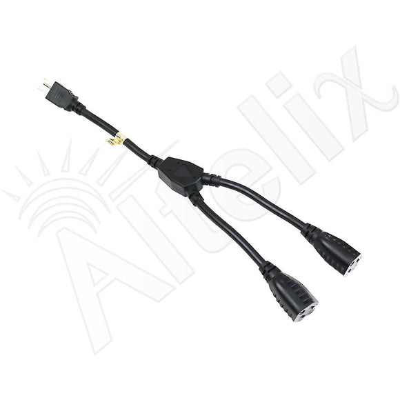 Altelix 2-Outlet Power Splitter Cord, 14-Inch Grounded 3-Prong Extension (Black)