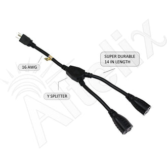 Altelix 2-Outlet Power Splitter Cord, 14-Inch Grounded 3-Prong Extension (Black) - 0