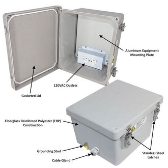 Altelix Fiberglass Weatherproof NEMA 4X Enclosure with Aluminum Equipment Mounting Plate & 120 VAC Outlets - 0