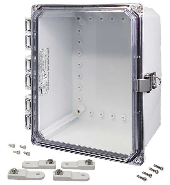 Integra - Premium Line | Polycarbonate | Hinged Cover | Clear | Stainless Steel Locking Latch | Mounting Feet | White