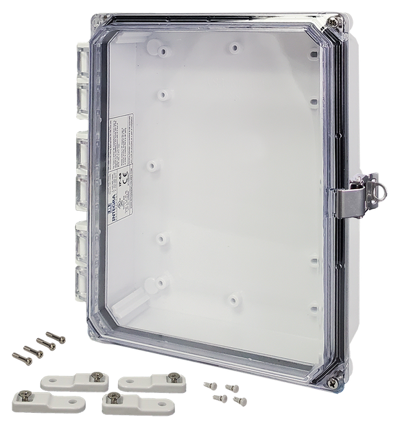 Integra - Premium Line | Polycarbonate | Hinged Cover | Clear | Stainless Steel Locking Latch | Mounting Feet | White