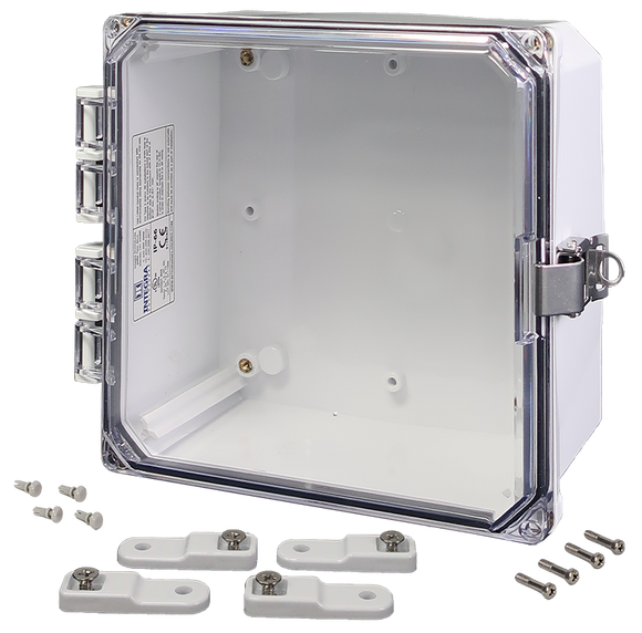 Integra - Premium Line | Polycarbonate | Hinged Cover | Clear | Stainless Steel Locking Latch | Mounting Feet | White