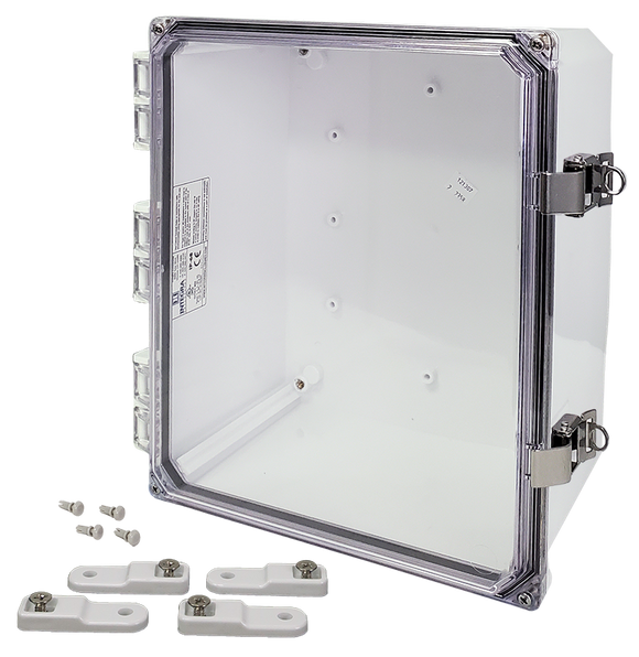 Integra - Premium Line | Polycarbonate | Hinged Cover | Clear | Stainless Steel Locking Latch | Mounting Feet | White