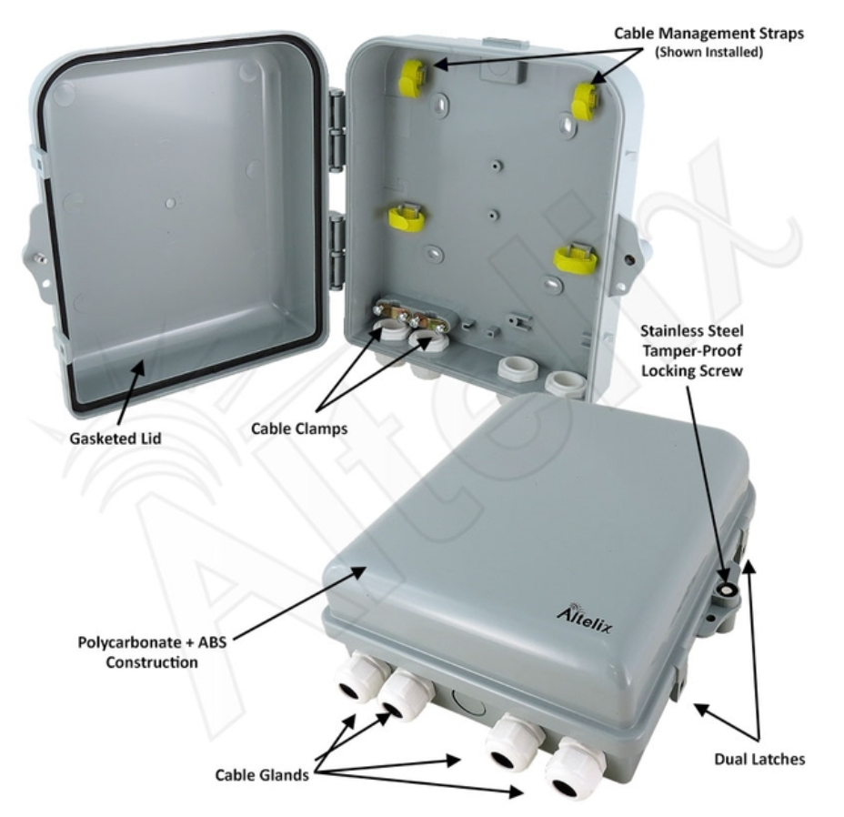 Altelix 10x9x4 IP66 NEMA 4X PC+ABS Weatherproof Utility Box with Hinged Door
