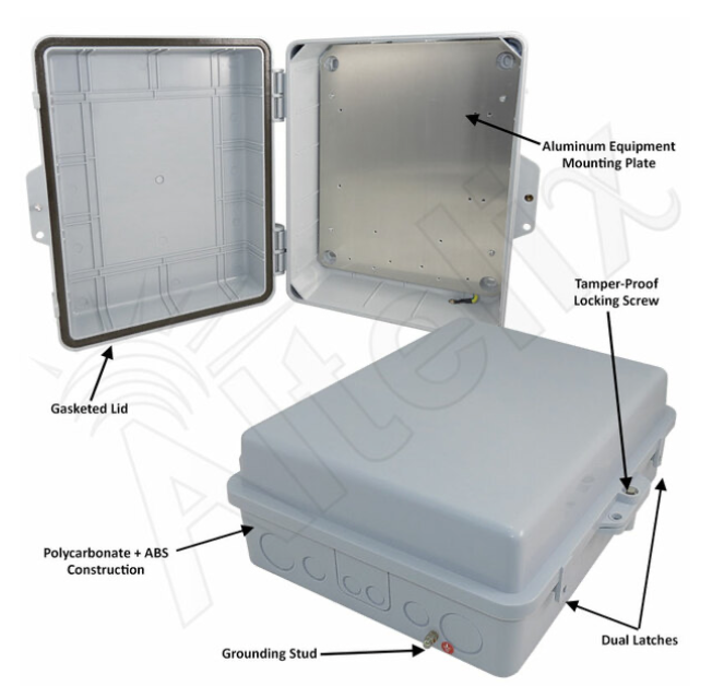 Altelix 14x11x5 PC + ABS Weatherproof NEMA Enclosure with Hinged Door & Aluminum Mounting Plate - 0