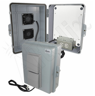 Altelix 14x11x5 Polycarbonate + ABS Vented RF Transparent Outdoor WiFi Enclosure with No-Drill PVC Equipment Mounting Plate, Cooling Fan, 120 VAC Outlets & Power Cord