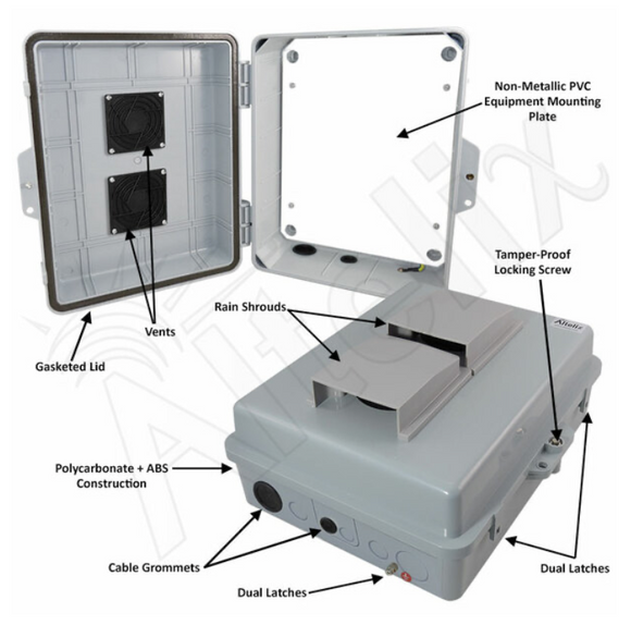 Altelix 14x11x5 Vented Polycarbonate + ABS RF Transparent Outdoor WiFi Enclosure with No-Drill PVC Equipment Mounting Plate