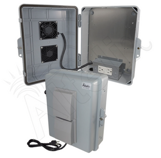 Altelix 14x11x5 Vented Polycarbonate + ABS Weatherproof NEMA Enclosure with Cooling Fan, 120 VAC GFCI Outlets & Power Cord