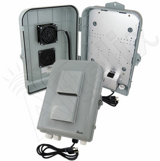 Altelix 15x10x5 Polycarbonate + ABS Vented Weatherproof Enclosure with Cooling Fan, 120 VAC Outlet & Power Cord