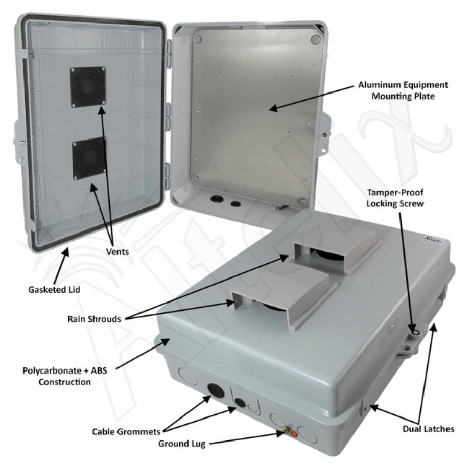 Altelix 17x14x6 Inch Polycarbonate + ABS Vented Weatherproof NEMA Enclosure with Aluminum Mounting Plate