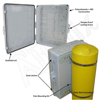 Altelix 17x14x6 PC + ABS Weatherproof Utility Box NEMA Enclosure with Heavy Duty Pole Mount Kit - 0