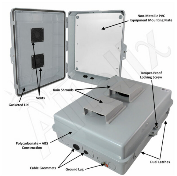 Altelix 17x14x6 Polycarbonate + ABS Vented RF Transparent Outdoor WiFi Enclosure with No-Drill PVC Equipment Mounting Plate