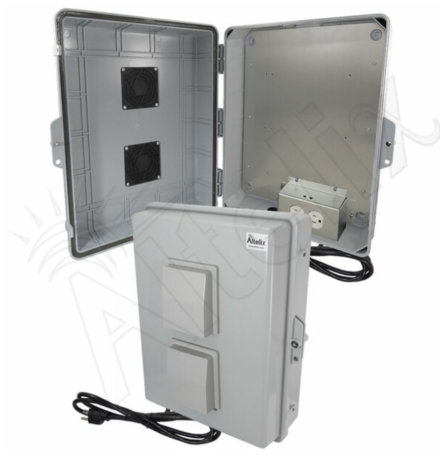Altelix 17x14x6 Polycarbonate + ABS Vented Weatherproof NEMA Enclosure with Aluminum Mounting Plate, 120 VAC Outlets & Power Cord-1
