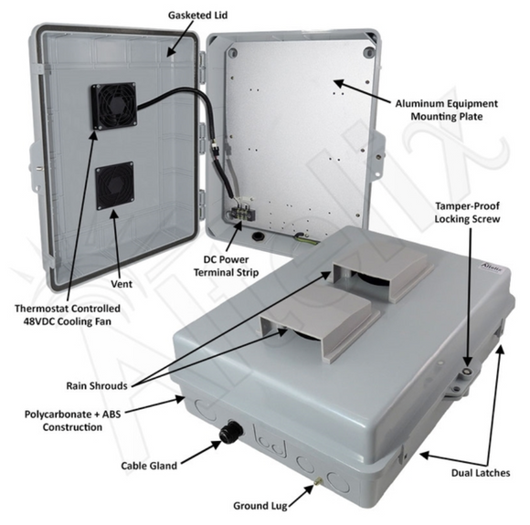 Altelix 17x14x6 Vented Polycarbonate + ABS Weatherproof NEMA Enclosure with 48 VDC Cooling Fan