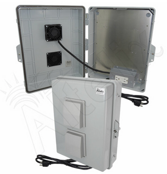 Altelix 17x14x6 Vented Polycarbonate + ABS Weatherproof NEMA Enclosure with Cooling Fan, 120 VAC GFCI Outlets & Power Cord