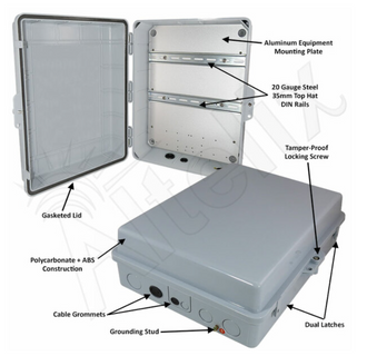 Altelix 17x14x6 PC + ABS Weatherproof DIN Rail NEMA Enclosure with Hinged Door - 0