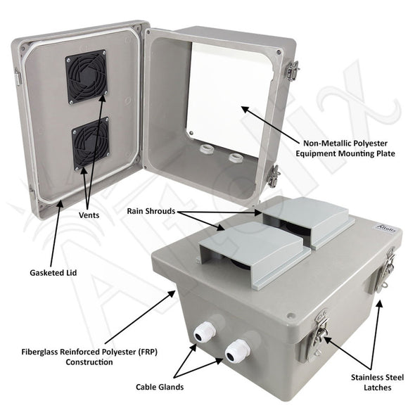 Altelix Fiberglass Vented Indoor / Outdoor RF Transparent WiFi Access Point Enclosure with Polyester Equipment Mounting Plate