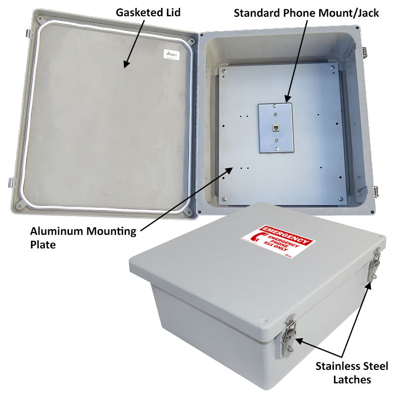 Altelix 14x12x6 Fiberglass Outdoor Weatherproof NEMA 4X Phone Call Box with Emergency Phone Label