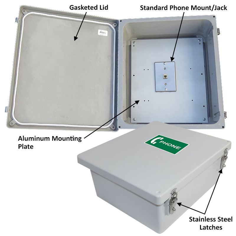 Altelix 14x12x6 Fiberglass Outdoor Weatherproof NEMA 4X Phone Call Box with Service Phone Label