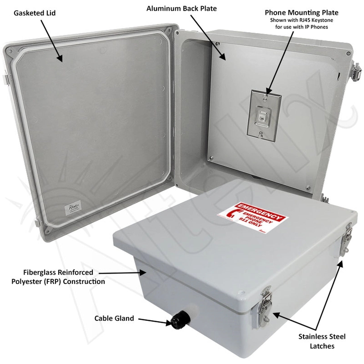 Altelix NEMA 4X Outdoor Weatherproof IP Phone Call Box with Emergency Phone Label - 0