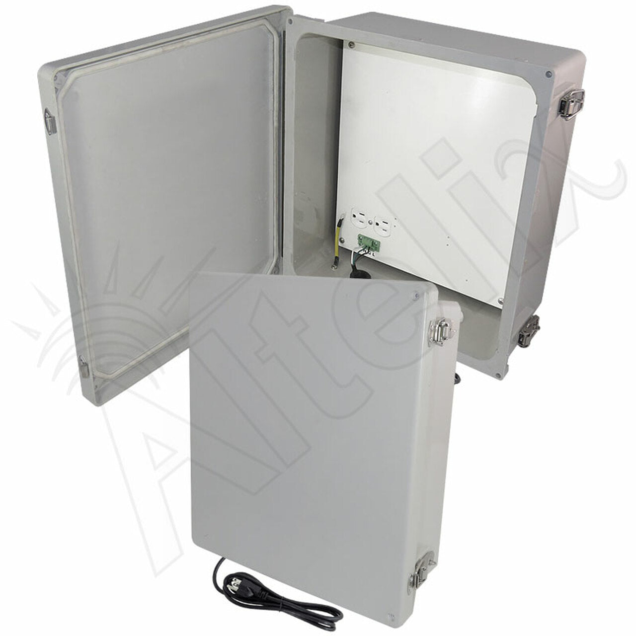 Altelix Fiberglass Weatherproof WiFi NEMA 4X Enclosure with Polyester Mounting Plate, 120 VAC Outlets & Power Cord