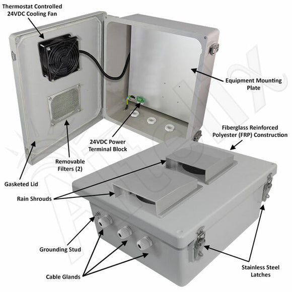 Altelix Fiberglass Weatherproof Vented NEMA Enclosure with 24 VDC Cooling Fan